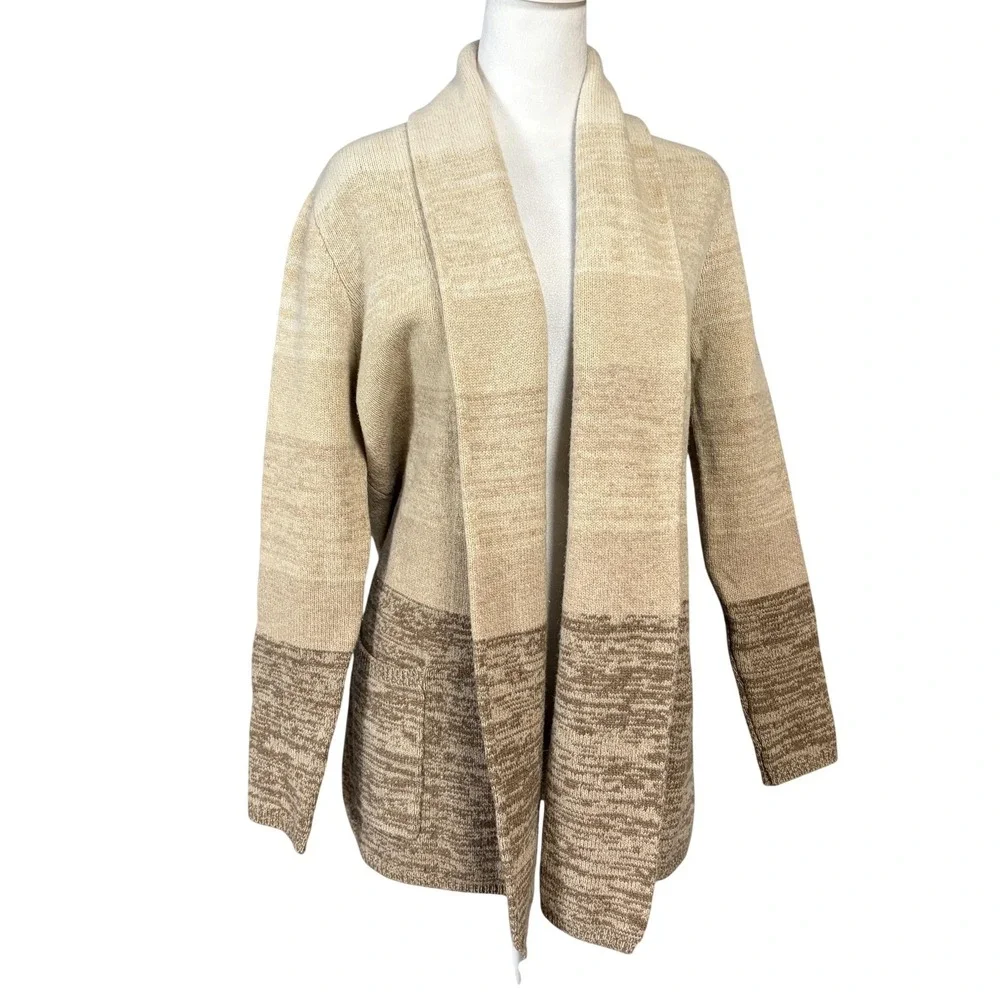 BCBGMAXAZRIA Sweater Cardigan Womens S Beige Wool Cashmere Open Pockets Knit